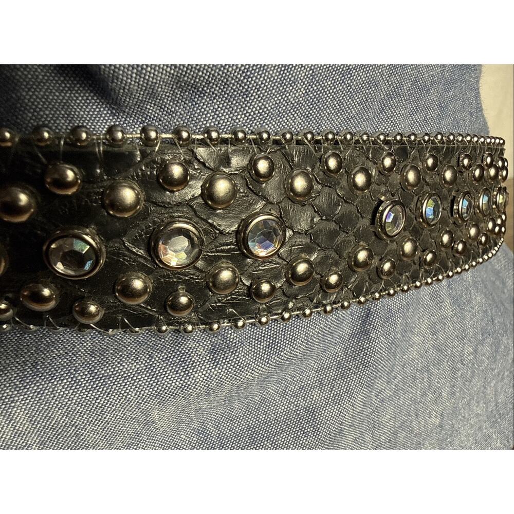 Fancy Bejeweled Cowgirl Belt Leather Black Silver Size M/L Bling Accessory EUC - Picture 5 of 8